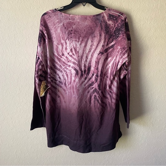 One World | Women's Boho Sparkle Patterned 3/4 Sleeve Top Size Large NWT Purple - Picture 8 of 8